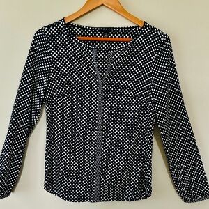 Ann Taylor Long Sleeved Black and White Polka Dot Blouse - Size 0